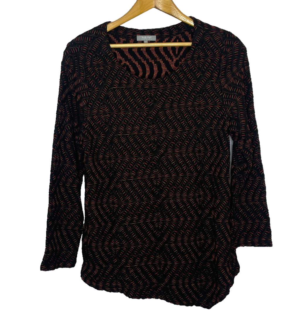 Women's Medium Habitat Multicolor Knit Asymmetrical Lagenlook Long Sleeve Tee